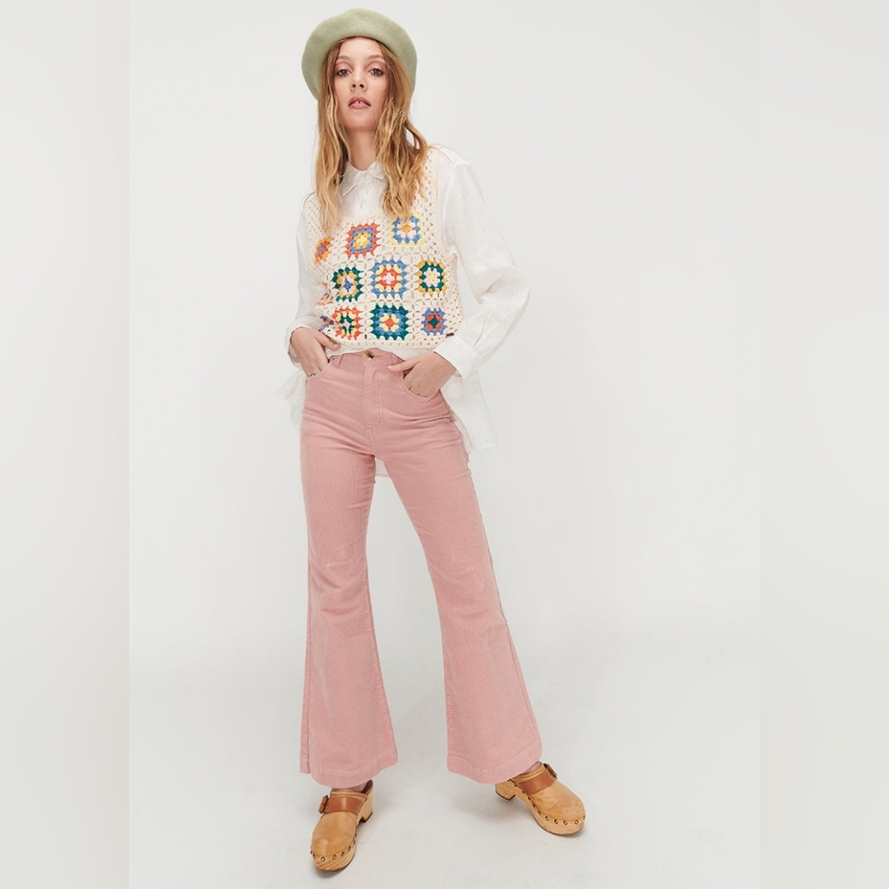NWT Ghanda Pink Corduroy Flare Pants Women's AUS 10(US 6)